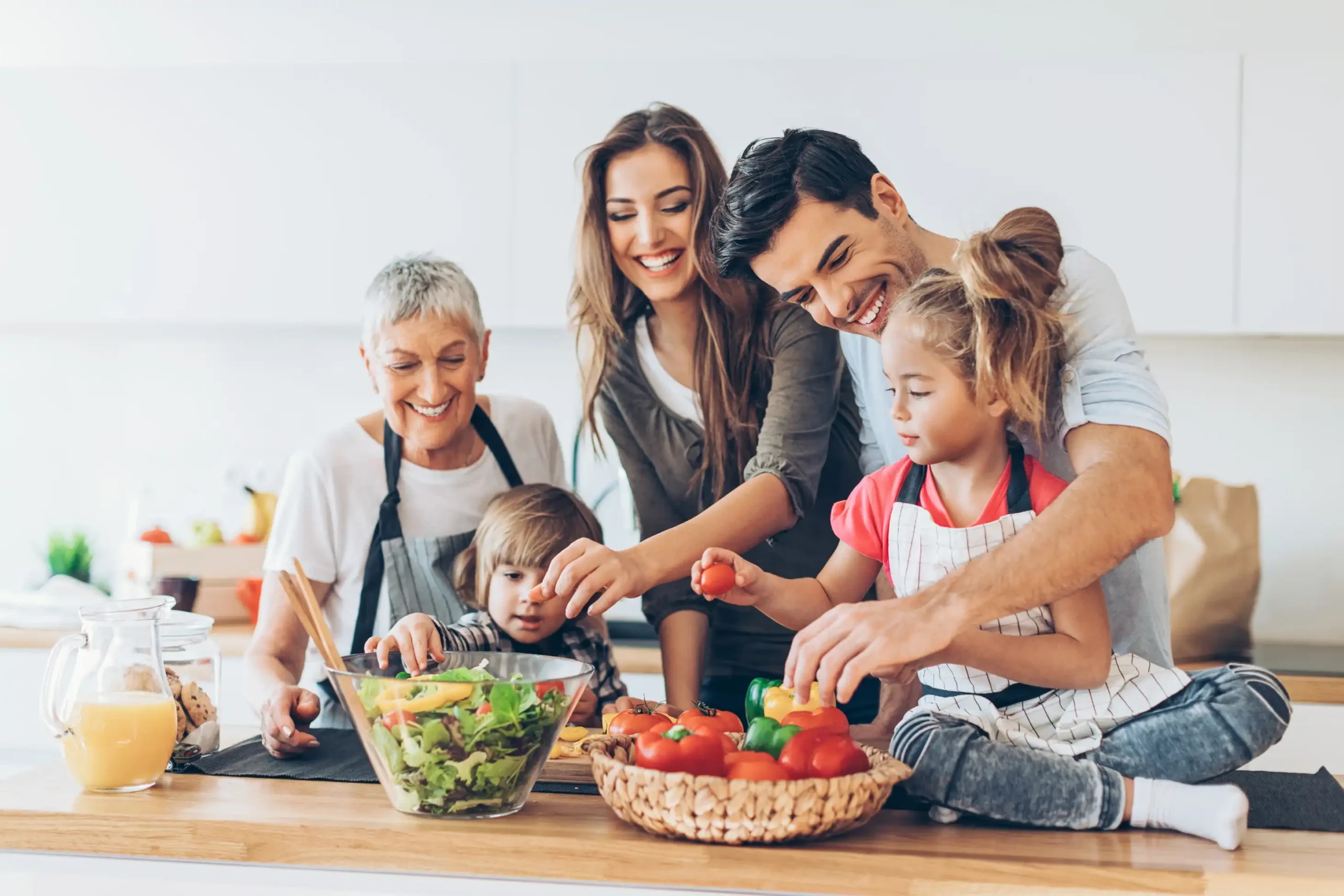 photo of a family preparing healthy food