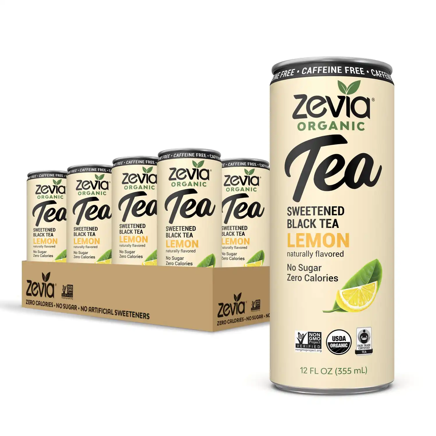 Zevia Organic Sugar Free Iced Tea, Caffeine Free Black Tea Lemon