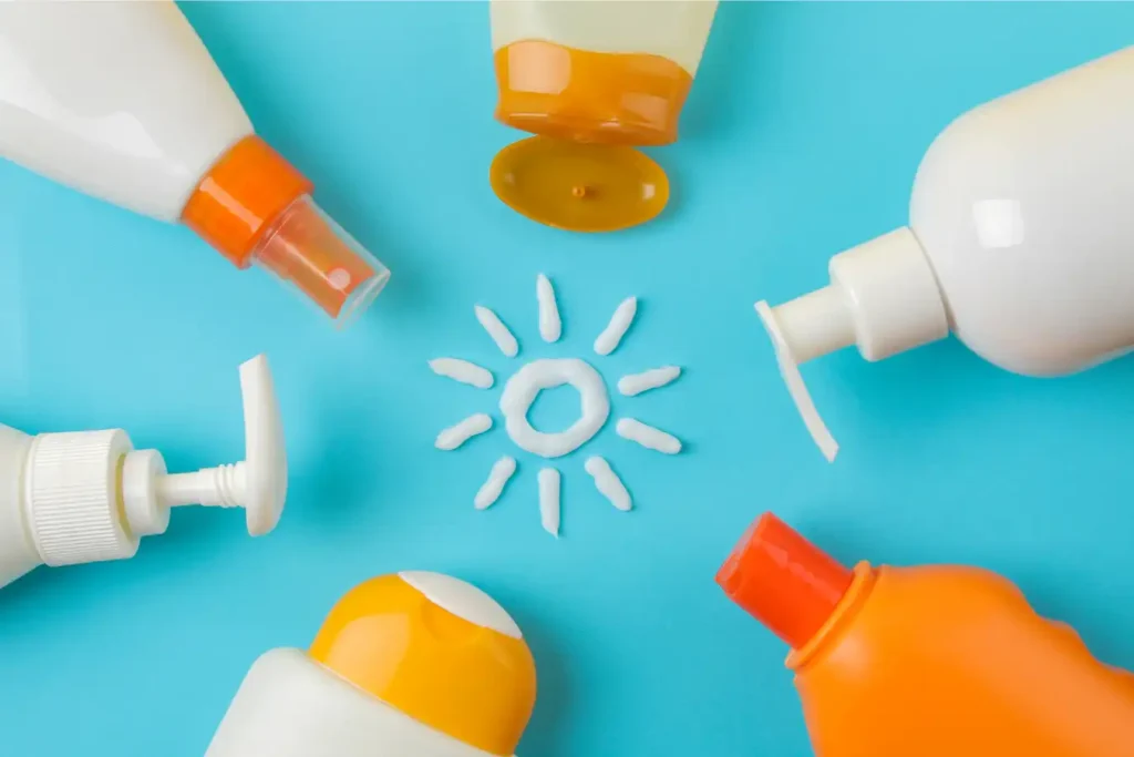 image showing tops of sunscreen bottles