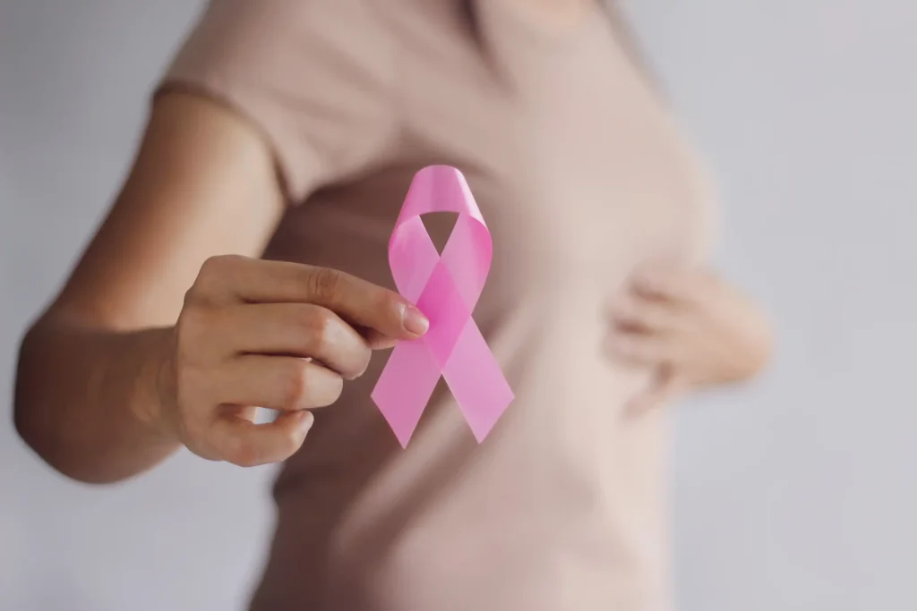 breast health and nutrition blog photo with pink ribbon